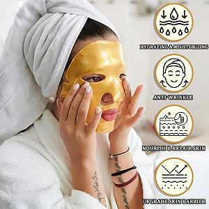 Гелевые коллагеновые маски для лица с 24K Gold, набор натуральных увлажняющих масок для лица для мужчин, женщин, уход за кожей, антивозрастной, против морщин, для сухой кожи, от темных кругов (5 шт. в упаковке) synthetic.ua - Фото 1