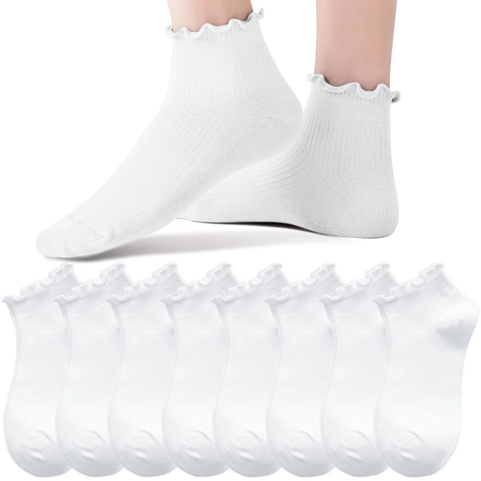 Носки с рюшами, 8 пар, белые носки принцессы для женщин и девочек, белый, 38, фото №1