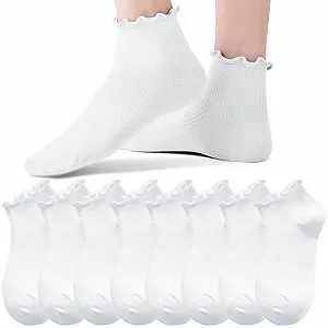 Носки с рюшами, 8 пар, белые носки принцессы для женщин и девочек, белый, 38 - Фото 1