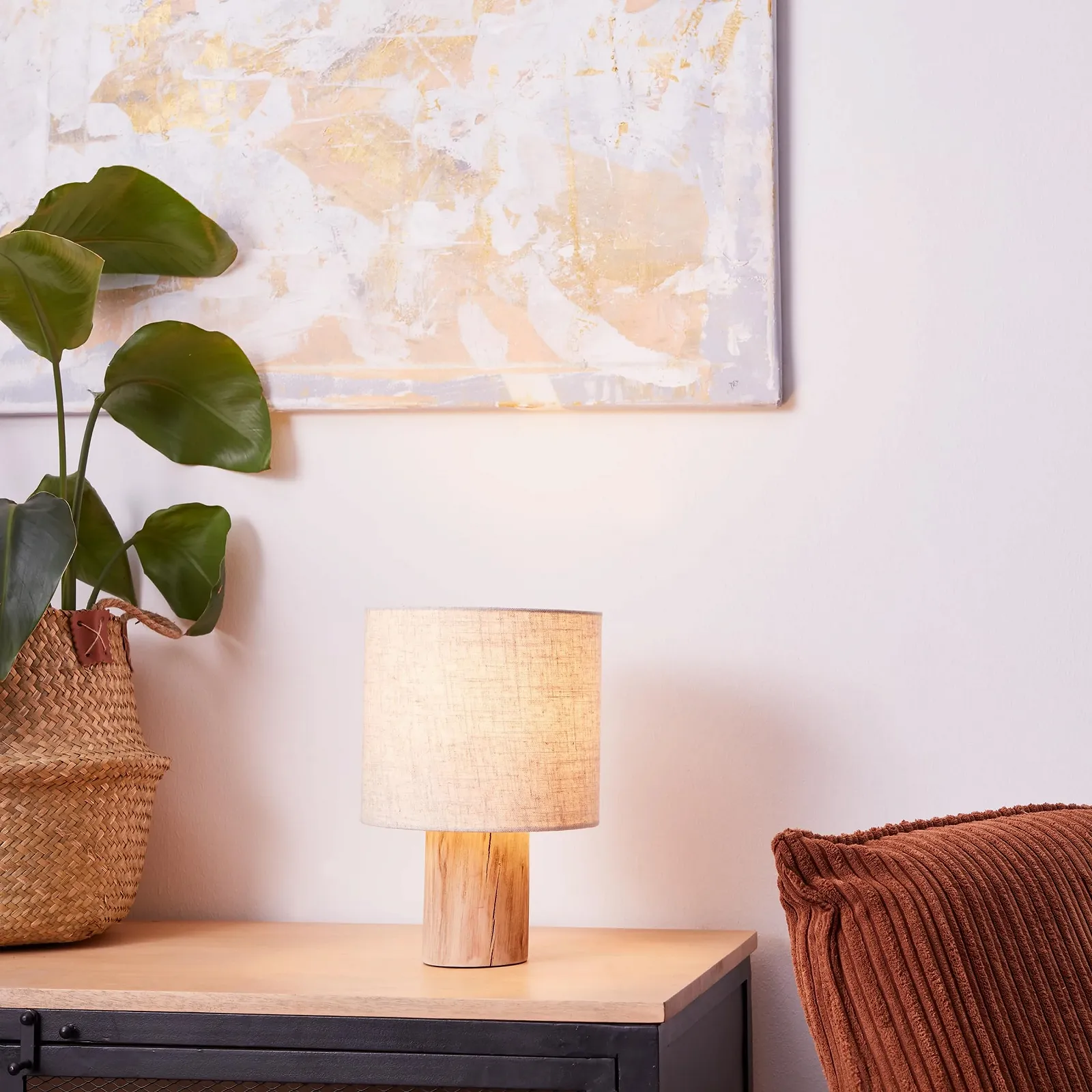 Настольная лампа Lightbox Boho 30 см 20 см E27 дерево/текстиль Светло-коричневый/Бежевый, фото №3