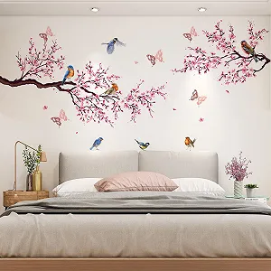 Набір наклейок на стіну Cherry Blossom and 3D Butterfly 16 шт. Pink - Фото 1