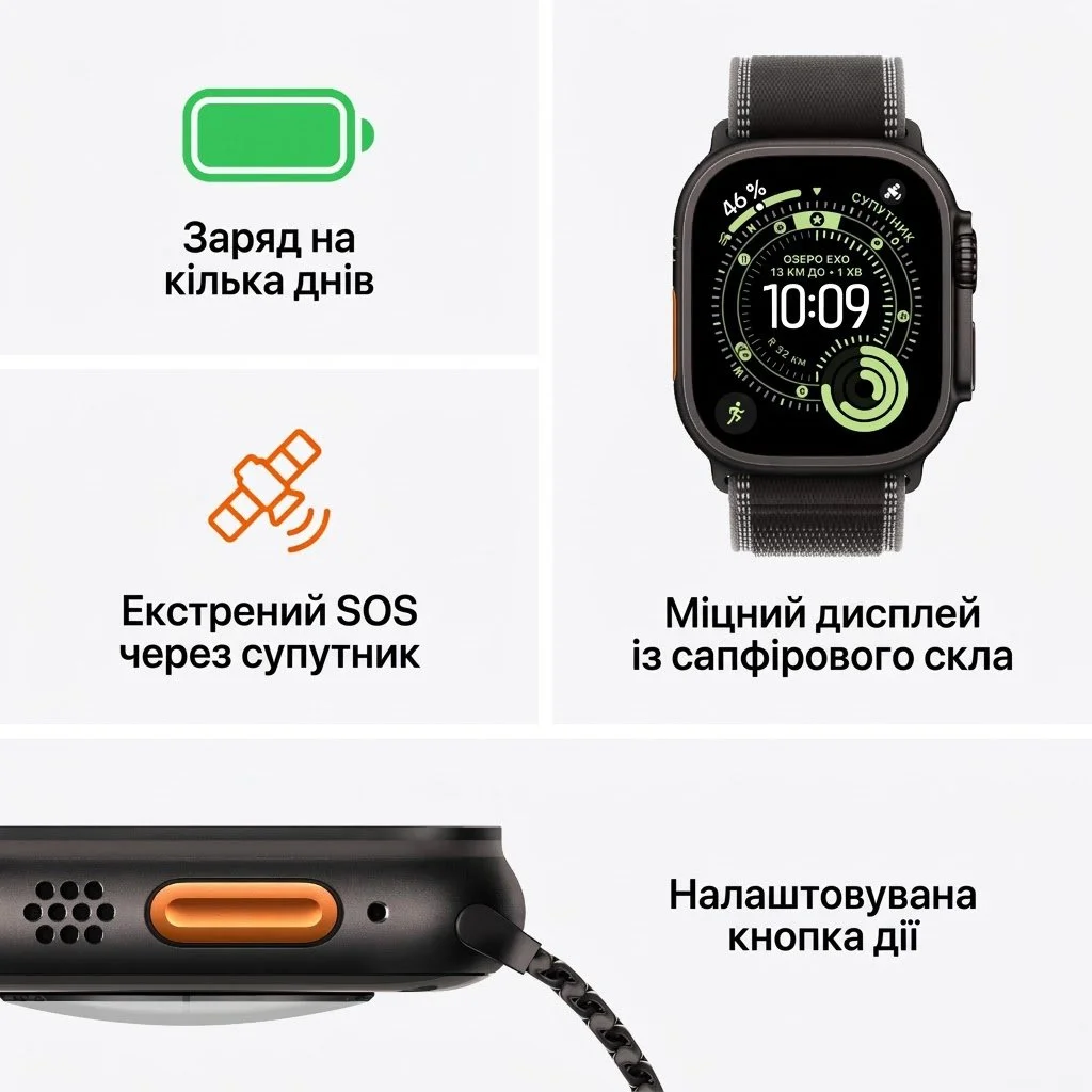 Смарт-годинник Apple Watch Ultra 3 GPS + Cellular 49mm Black Titanium Case with Black Ocean Band, фото №3