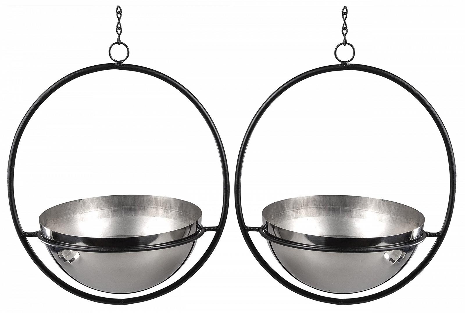 Набір підвісних кошиків DanDiBo 96087 M Металеві з полірованими горщиками, 2 шт., 53 см, Чорний/Сріблястий, фото №3 Набір підвісних кошиків DanDiBo 96087 M Металеві з полірованими горщиками, 2 шт., 53 см, Чорний/Сріблястий, фото №3