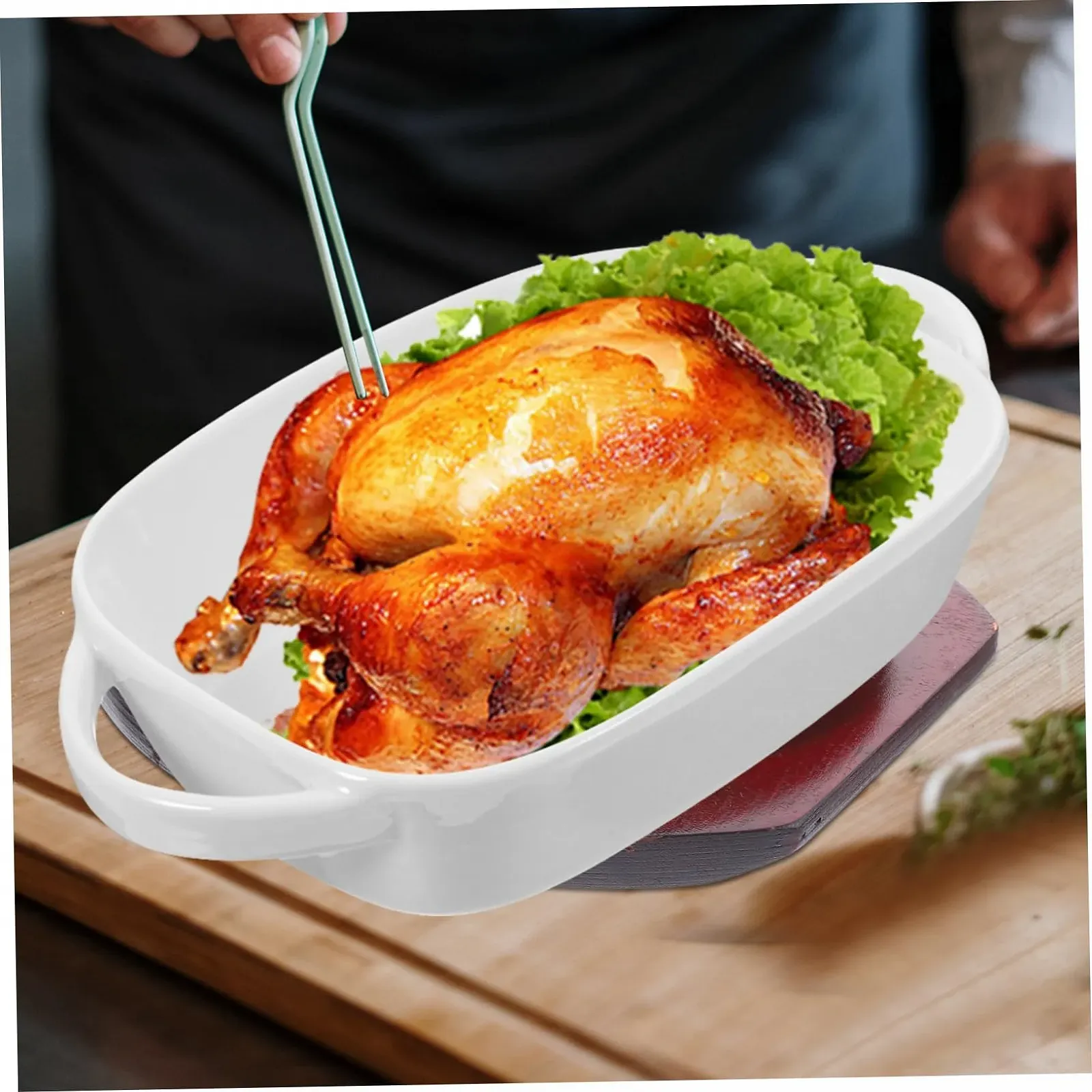 Форма для запекания керамическая прямоугольная с двойными ручками Белая, фото №9 Форма для запекания керамическая прямоугольная с двойными ручками Белая, фото №9