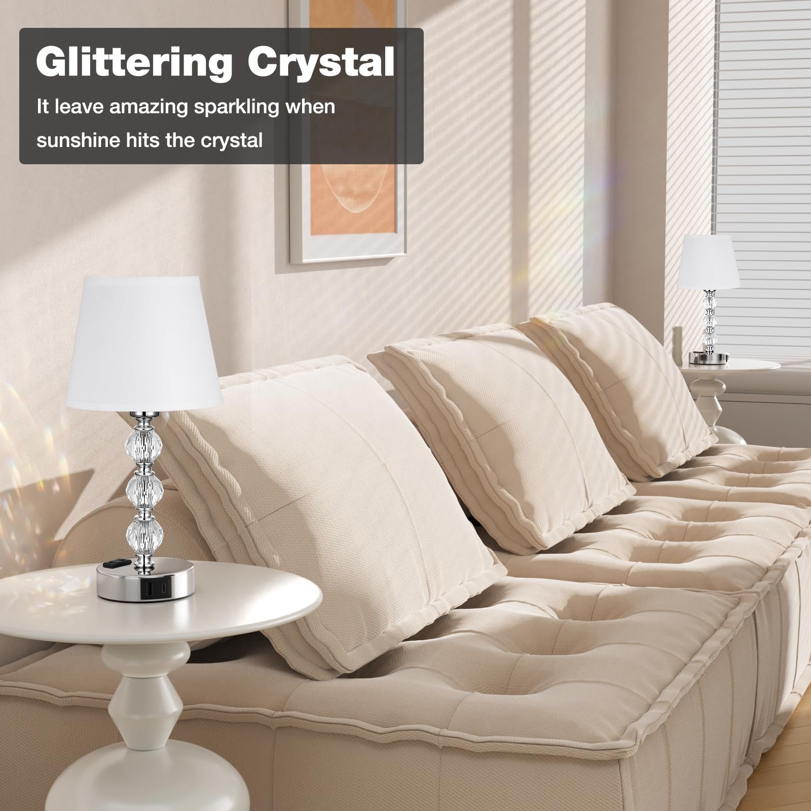 Настільна лампа Kakanuo Touch Dimmable Crystal Set of 2 USB A+C LED White, фото №8