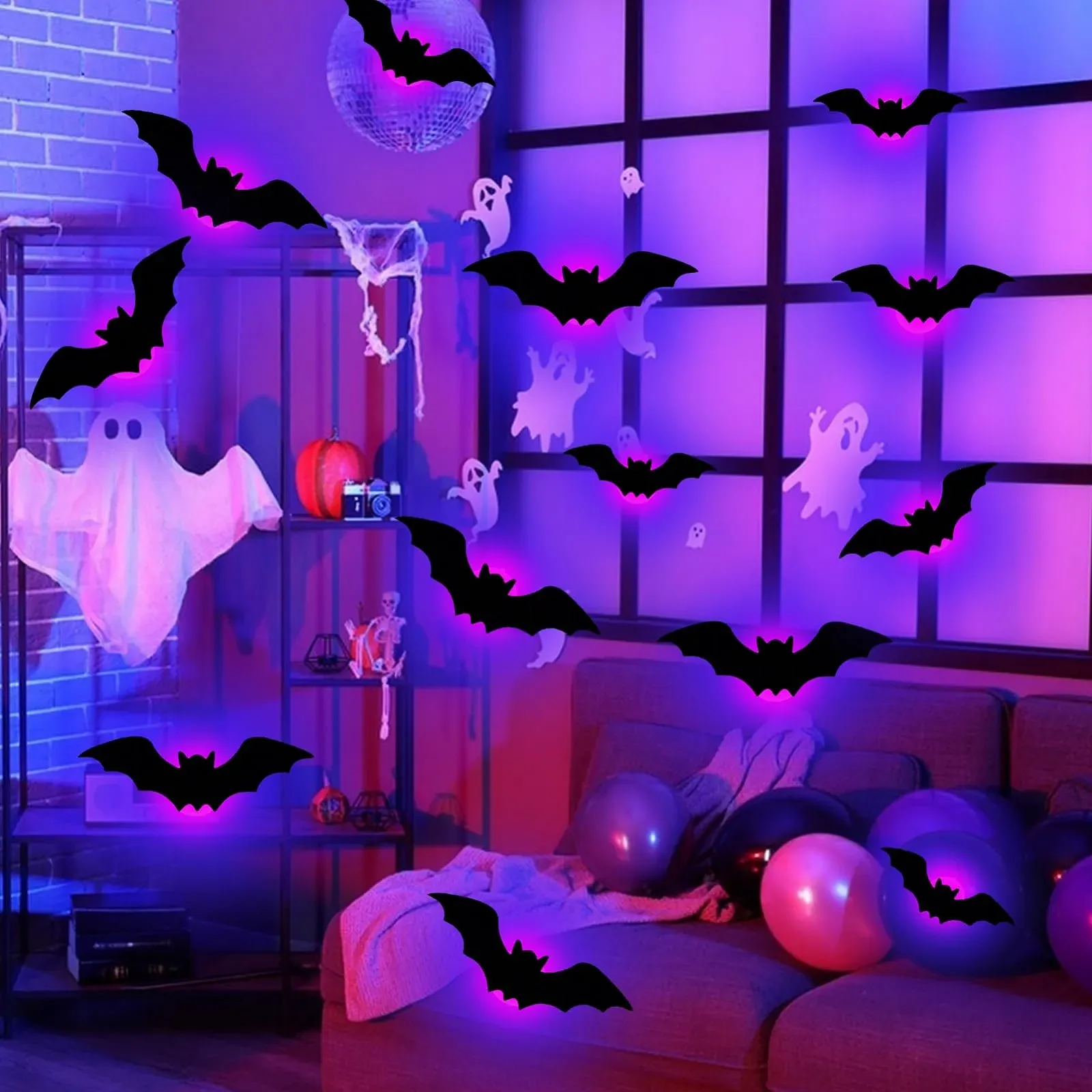 Наклейки на стіну LED Хелловін Кажани та павуки 3D 18 шт. (B), фото №2 Наклейки на стіну LED Хелловін Кажани та павуки 3D 18 шт. (B), фото №2