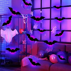 Наклейки на стіну LED Хелловін Кажани та павуки 3D 18 шт. (B) synthetic.ua - Фото 1