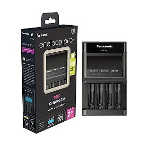 Зарядний пристрій Panasonic eneloop Pro BQ-CC65E для 1–4 AA/AAA NI-MH акумуляторів з USB виходом, LCD-дисплеєм, функцією відновлення, чорний - Фото 1