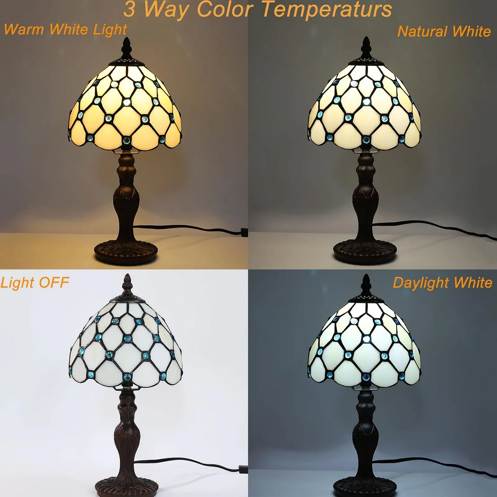 Настільна лампа Tiffany Retro Decorative зі скляним вітражним абажуром та LED лампою E27 Біла перлина, фото №7