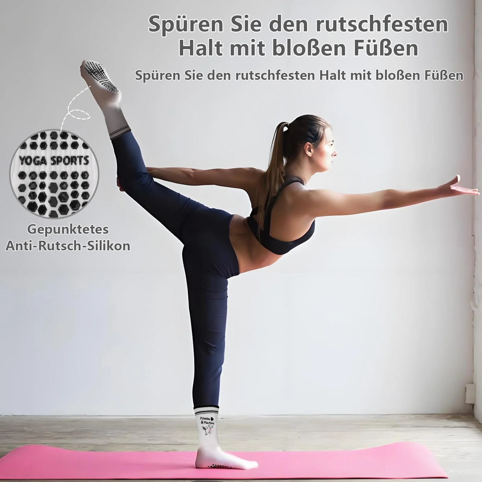 Носки для пилатеса Kaempe, нескользящие носки для женщин с пупырышками, 3 пары носков-стопперов, женские носки для йоги с милыми узорами, нескользящие носки, спортивные носки для йоги, балета, фитнеса, фото №3