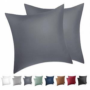 Наволочка BEDSURE 80 x 80 см, комплект 2 шт. - 100% хлопок, наволочки на подушки с молнией, антрацитово-серый - Фото 1