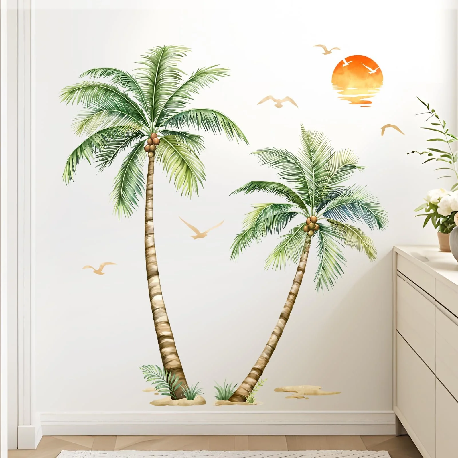 Наклейка на стіну Tanlaby Пальма велика XXL тропічні рослини пляж Green, фото №4