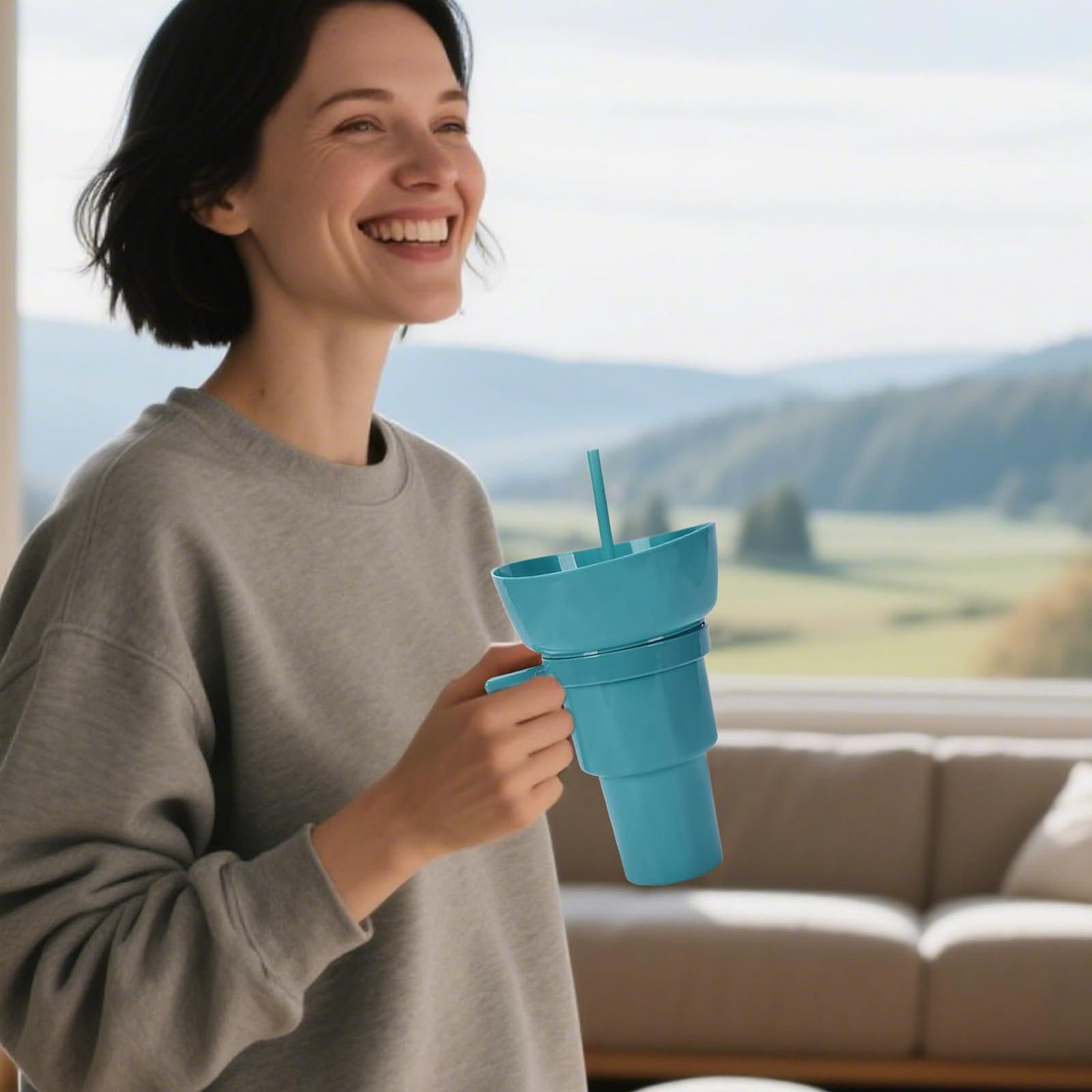 Кухоль-непроливайка з соломинкою Popcorn, контейнер для попкорну з ручкою, фото №7