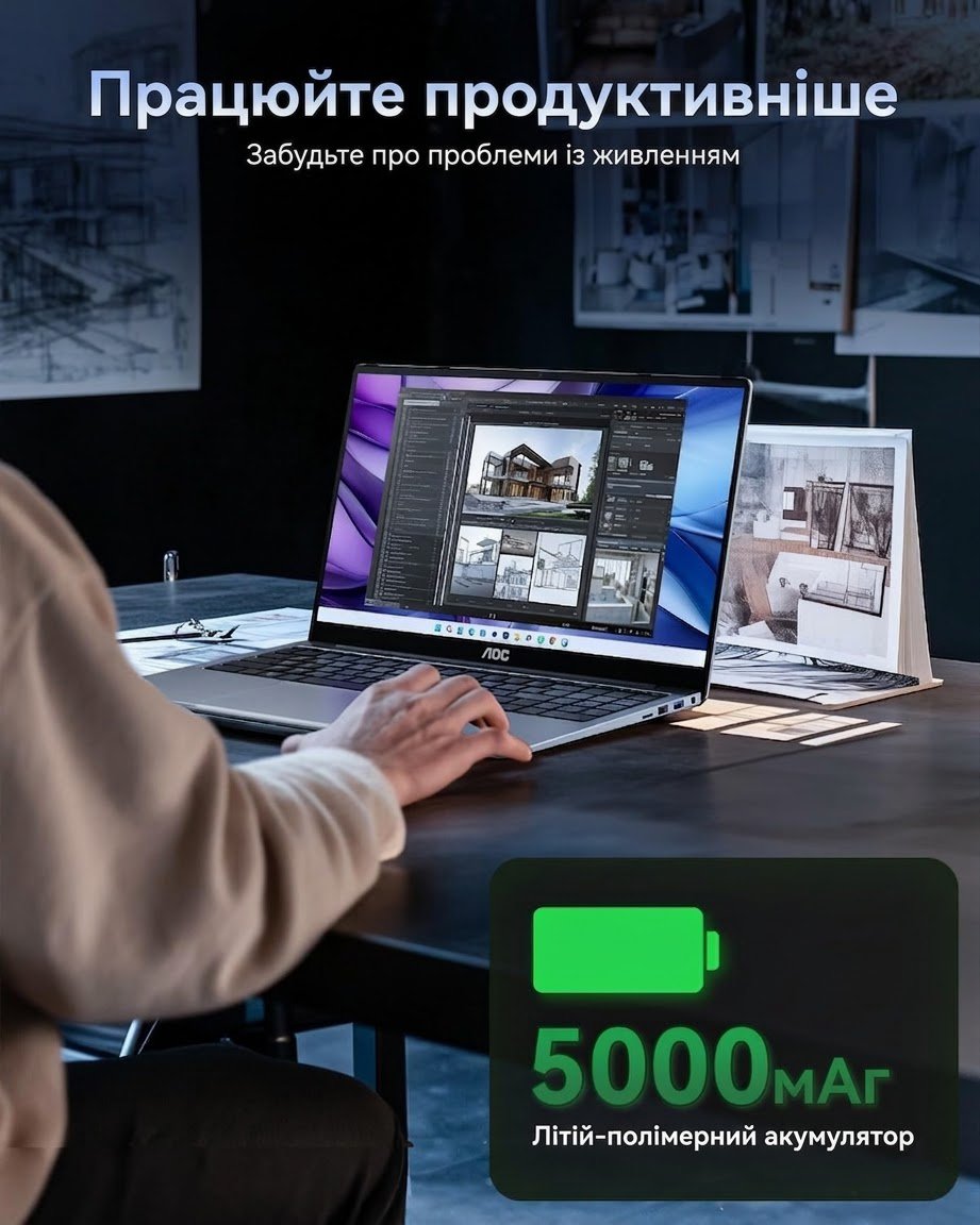 Ноутбук 15.6" AOC (AX15) Intel N97 RAM 16GB SSD 512GB Windows 11 Алюмінієвий корпус (UKR), фото №6