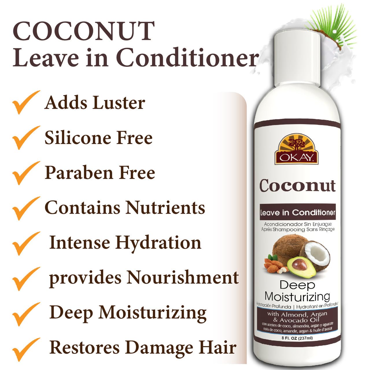 Кондиціонер Okay OKAY Coconut Oil Deep Moisturising Leave-in 8 унцій, фото №5