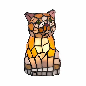 Настільна лампа-фігурка Birendy Tiff101 Кіт у стилі Тіффані - Фото 1