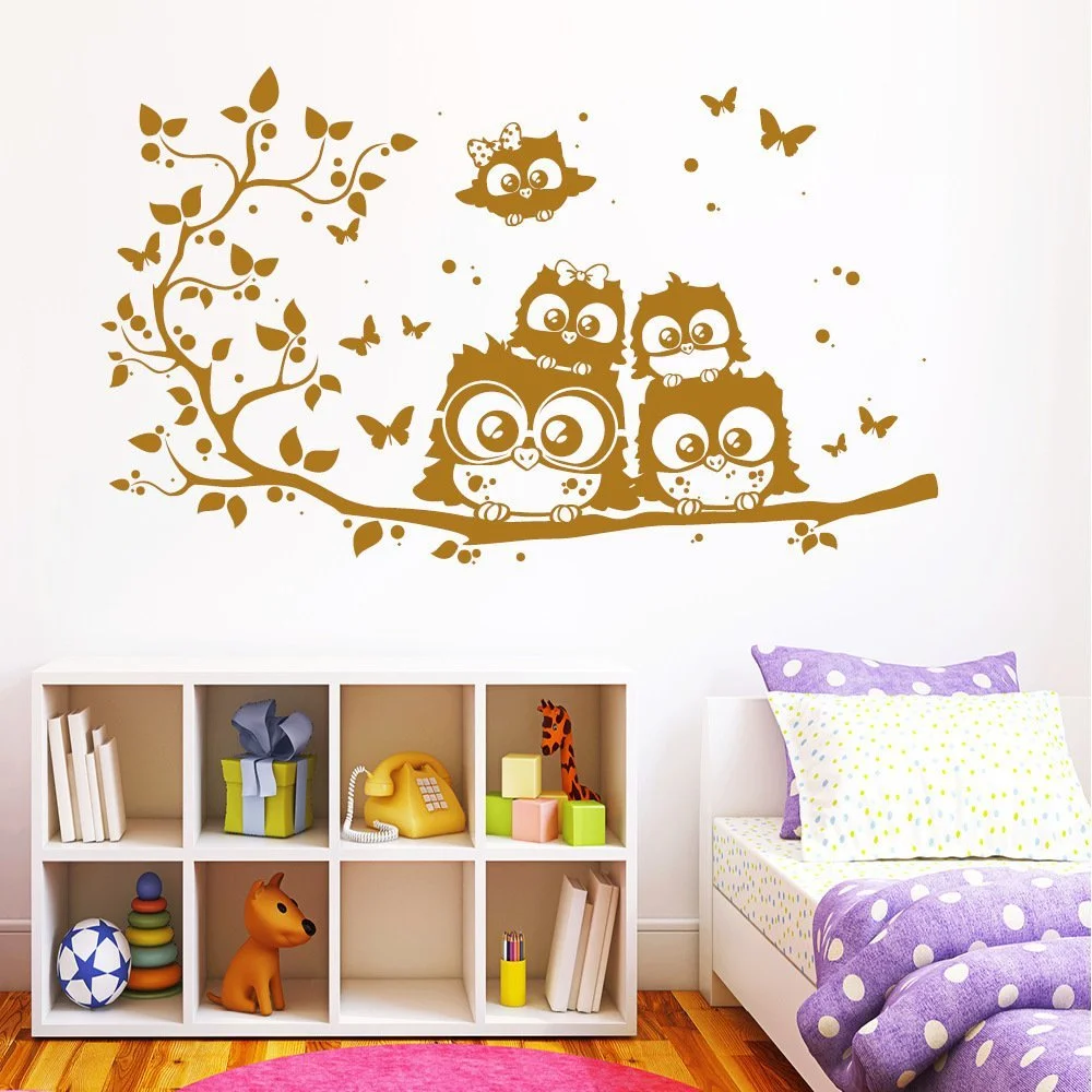 Наклейка на стену Loft Owl Family Весенняя ветка с 5 совами 49 цветов, фото №5
