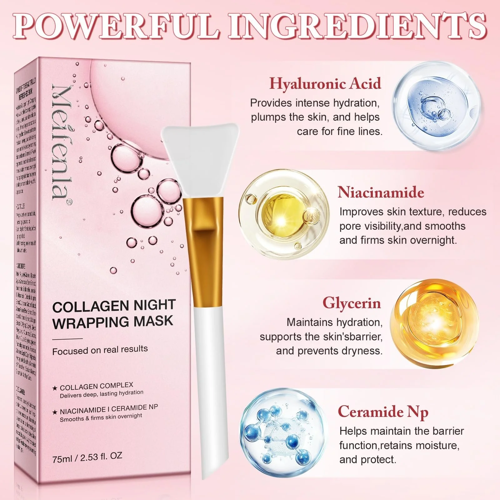 Нічна маска для обличчя з колагеном, органічна, для сяючої шкіри, фото №5