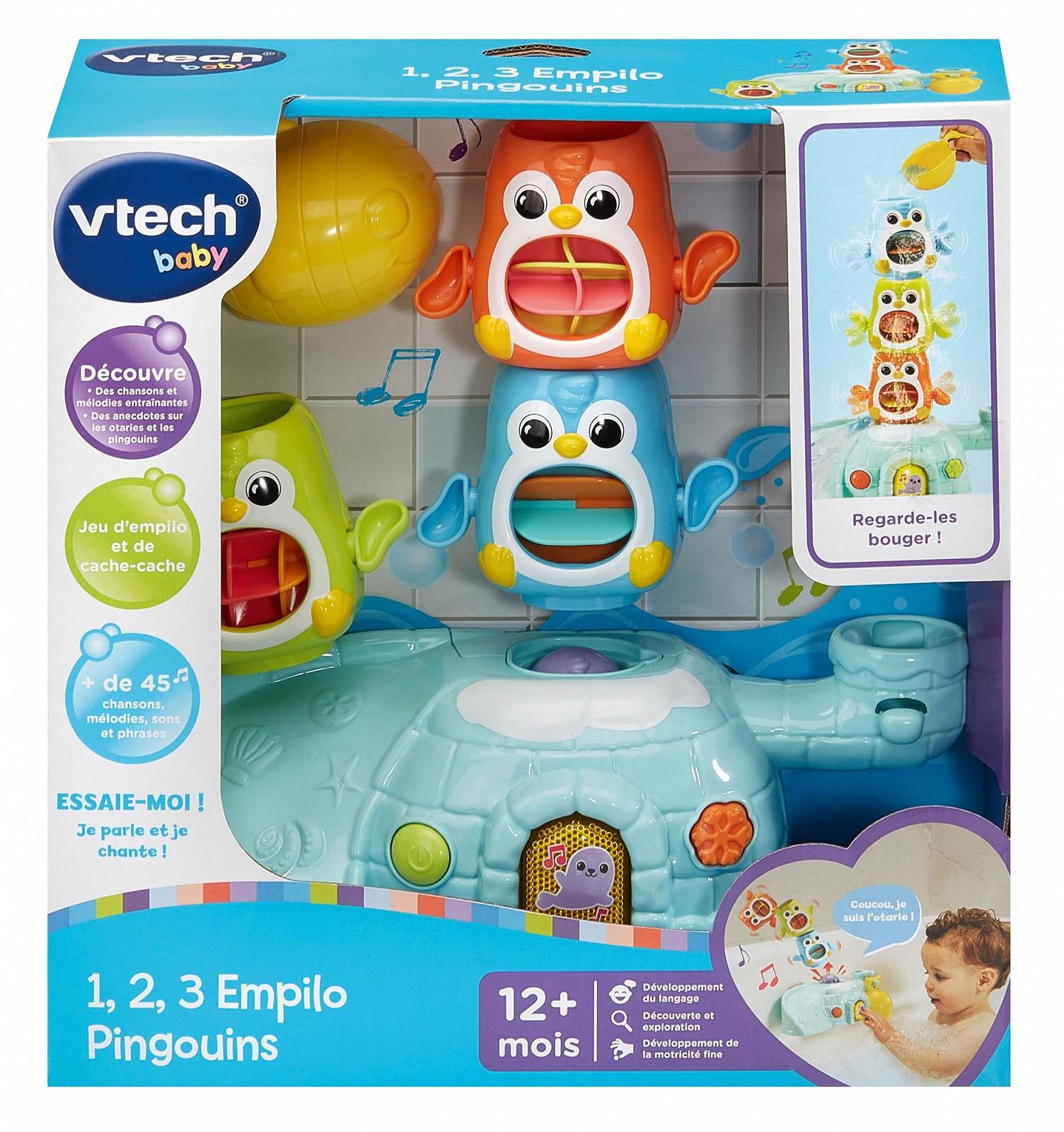 Іграшка для ванни VTech 1, 2, 3 Empilo Penguins Інтерактивне музичне іглу з трьома пінгвінами, фото №7