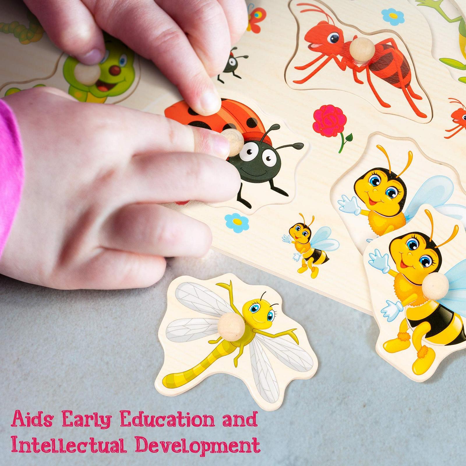 Пазл-вкладыш THE TWIDDLERS Montessori Educational Toy Farm, Jungle Animals, Sea Animals & Insects деревянный 4 шт., фото №9