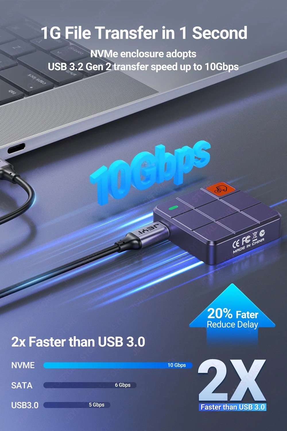 Внешний адаптер Jeyi 2230Pro 10Gbps M.2 NVMe SSD to USB с сенсором, фото №7