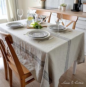 Скатертина Linen & Cotton Luxury Provence 136 x 136 см 100% льон бежева натуральна чорна synthetic.ua - Фото 1