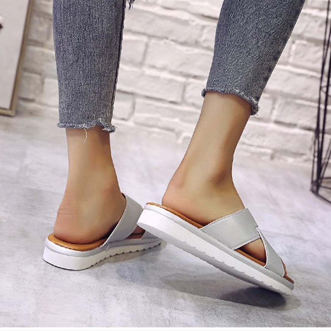 Удобные Платформенные Шлепанцы для Женщин Кожаные Повседневные, фото №5