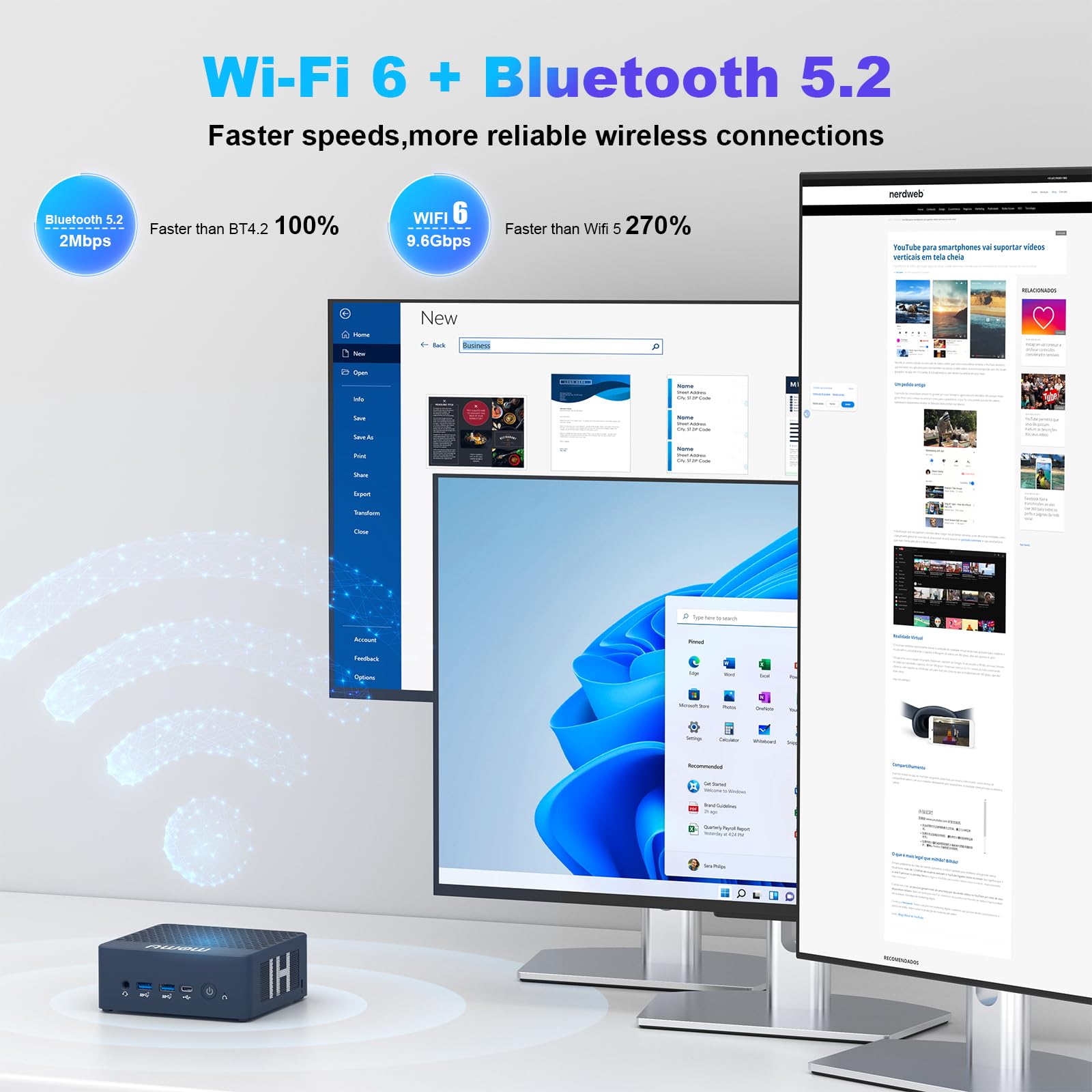 Мини ПК AWOW HI12 Windows 11 Pro Core i5-12600H 12 ядер / 16 потоков до 4.5GHz, Iris XE Graphics, 16GB DDR4/512GB PCIe3.0 SSD, фото №7