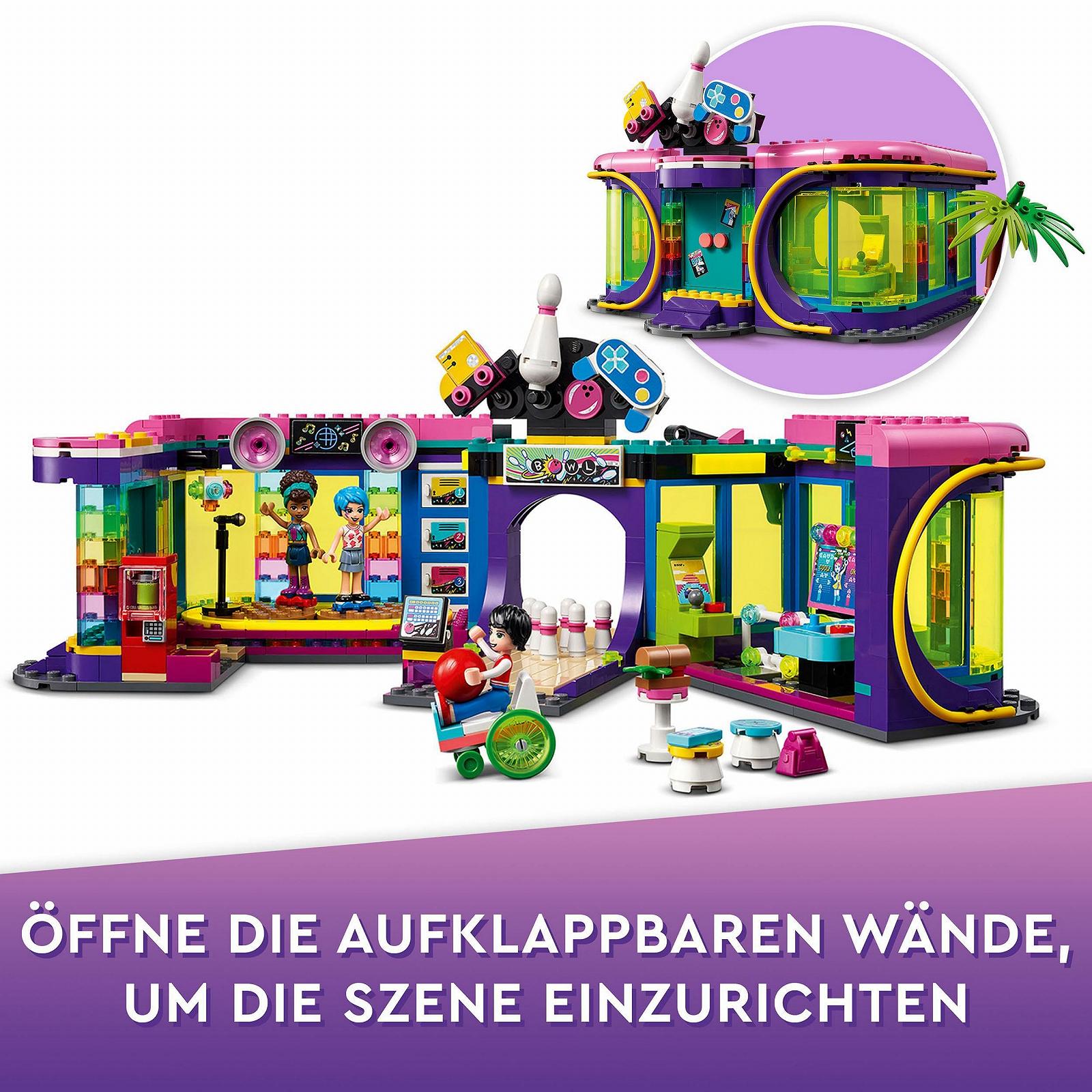 Конструктор LEGO 41708 Friends Rollschuhdisco с Аркадой и Боулингом в комплекте с 3 Мини-Куклами Андреа, Эвелин и Джексон для детей от 7 лет, фото №4