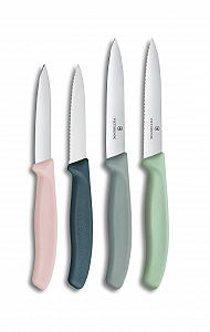 Набор ножей Victorinox Swiss Classic для томатов и овощей, 4 предмета, острое лезвие, 8 и 10 см, серрейторная кромка, нержавеющая сталь, розовый и зеленый - Фото 1