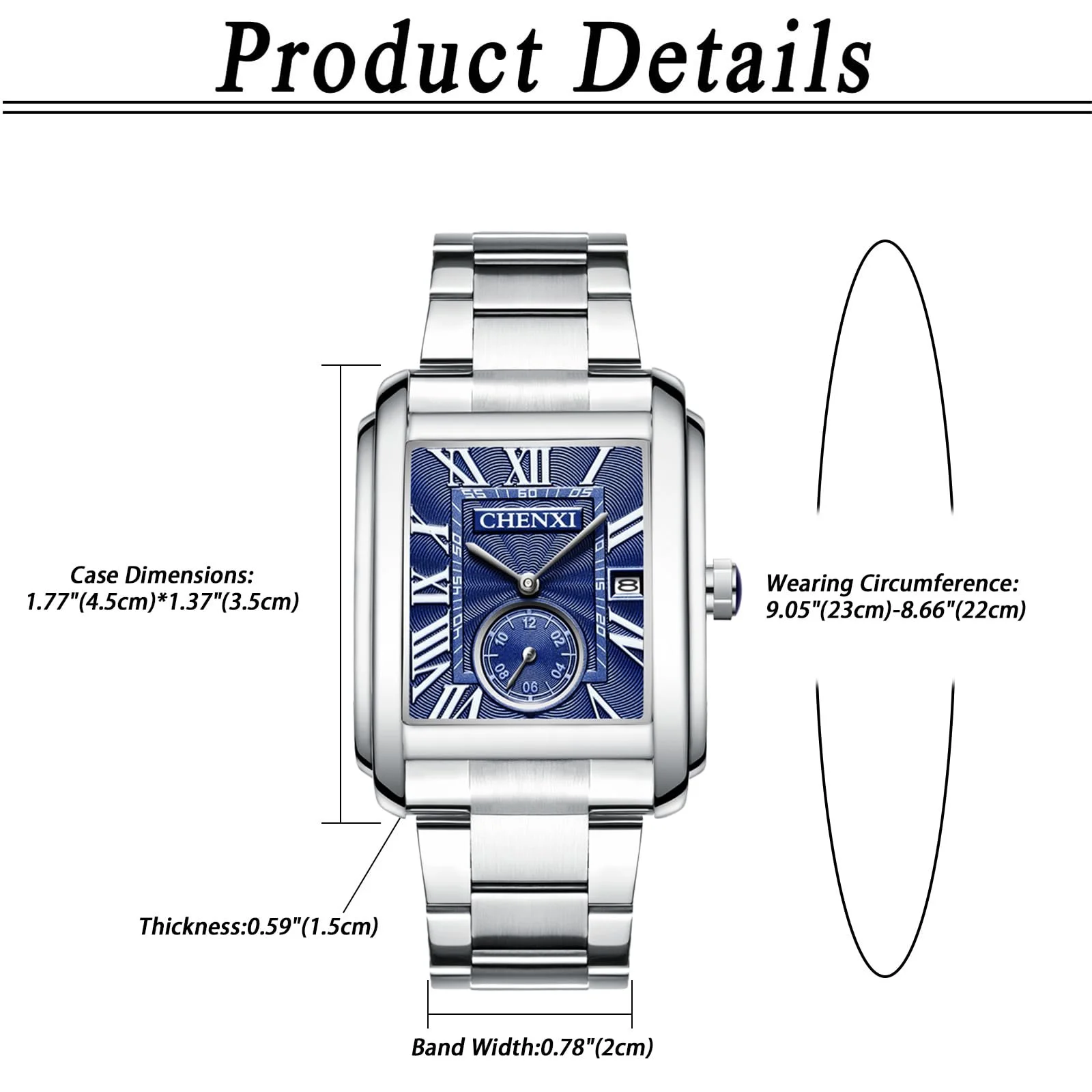 Чоловічий годинник Квадратний з нержавіючої сталі: 3ATM Водонепроникний, фото №3