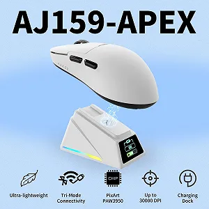 Ігрова миша AJAZZ AJ159 APEX Wireless RGB Magnetic Charging Base 56 г 2.4G/USB-C/BT 42K DPI 8000 Гц Біла synthetic.ua - Фото 1