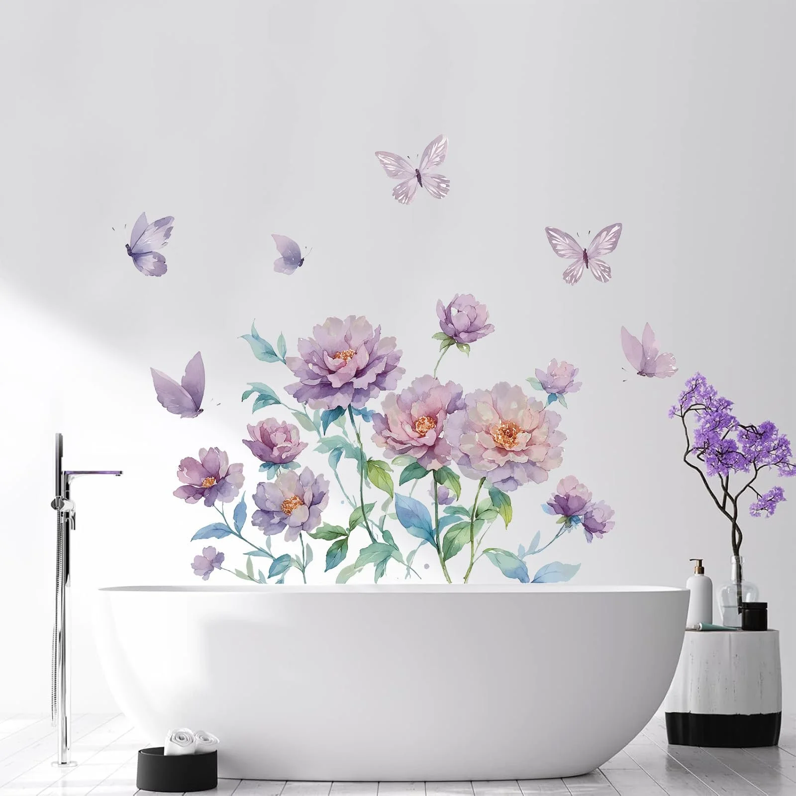 Наклейка на стіну KAIRNE Flowers Peonies Blossoms Butterfly Пурпурна, фото №5