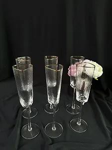 Бокали для шампанского 6 шт з золотою оконтовкою. Крижане скло - Фото 1