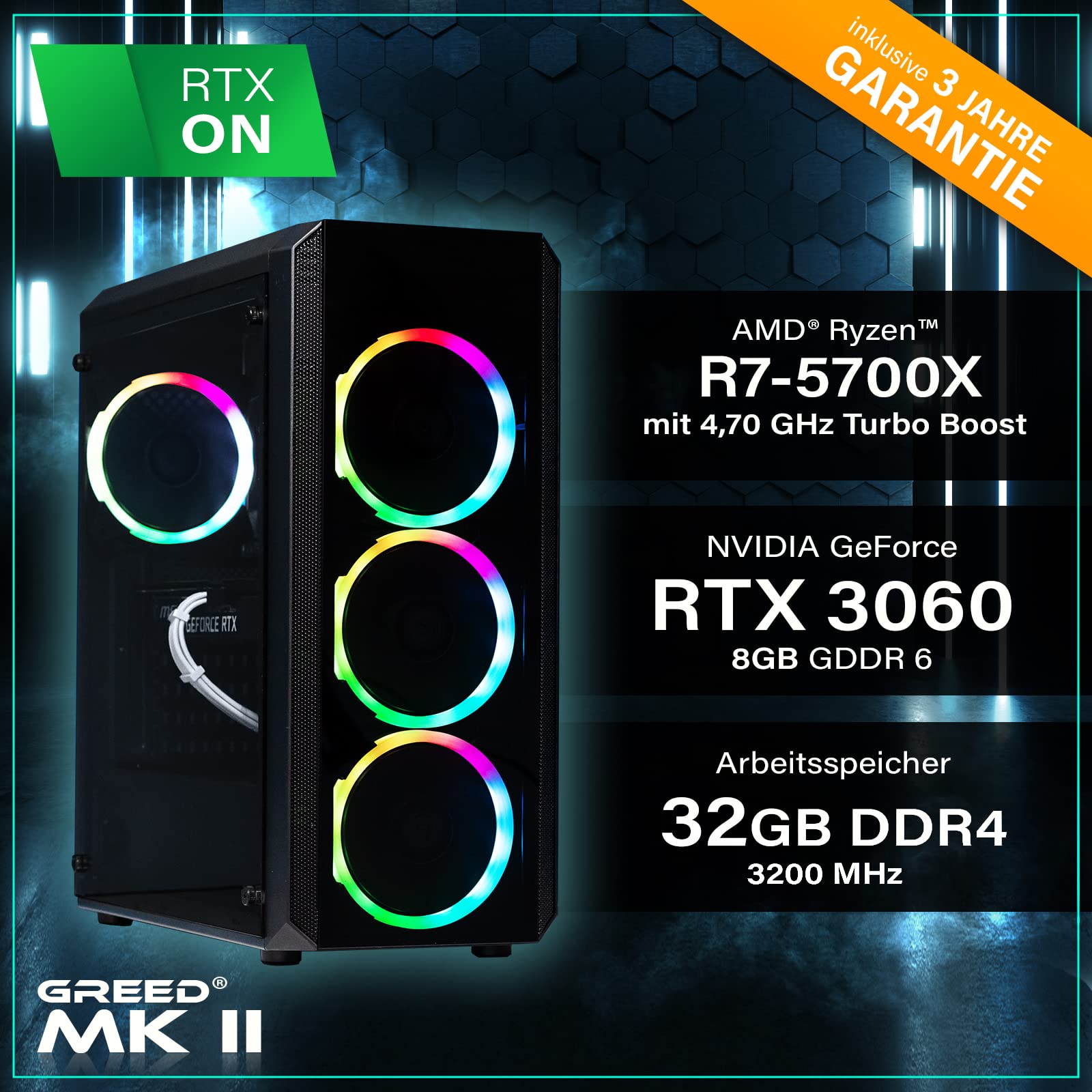 Комп'ютер Greed MK2 Ryzen 7 5700X RTX 3060 RGB 4.6 ГГц 32 ГБ DDR4 RAM 1 ТБ SSD, фото №3