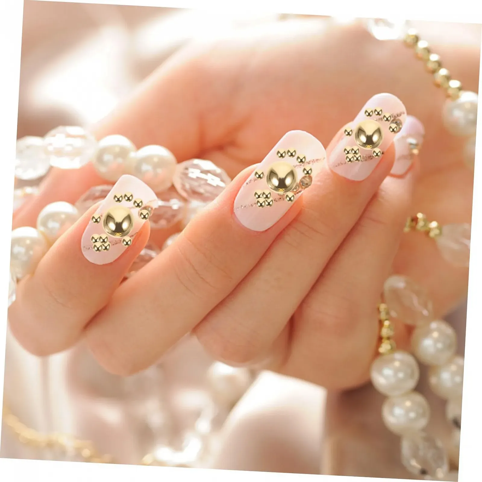 Прикраса для нігтів Lurrose 1000 шт. Напівкруглі пластикові перлини Золотисті, фото №4