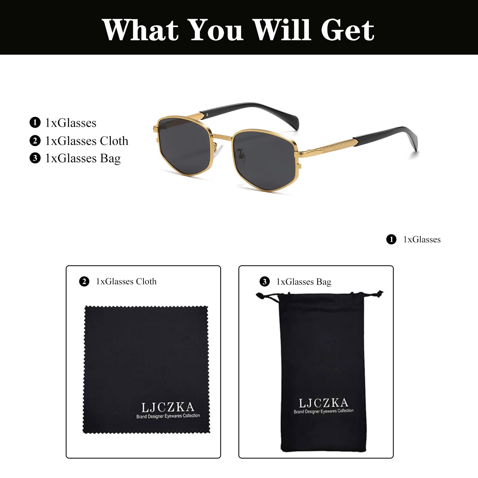 Солнцезащитные очки Многоугольник LJCZKA Ретро Золотой, фото №6