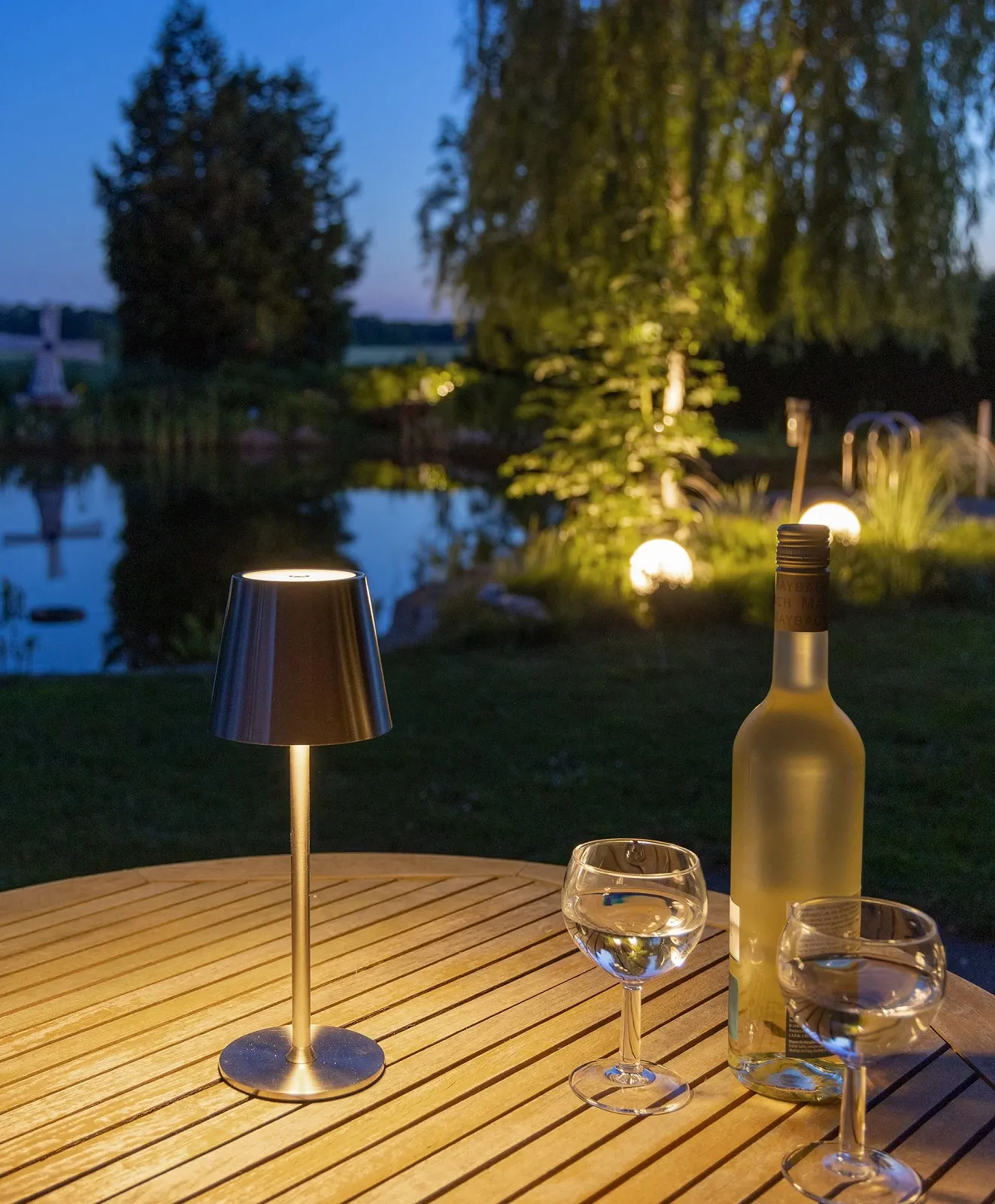 Настольная лампа ChiliTec 30 см Аккумуляторная LED IP44 Теплая белая Серебристая, фото №2