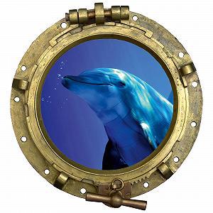 Наклейка на стіну GRAZDesign Bathroom Porthole Dolphin Underwater 43 x 40 см - Фото 1