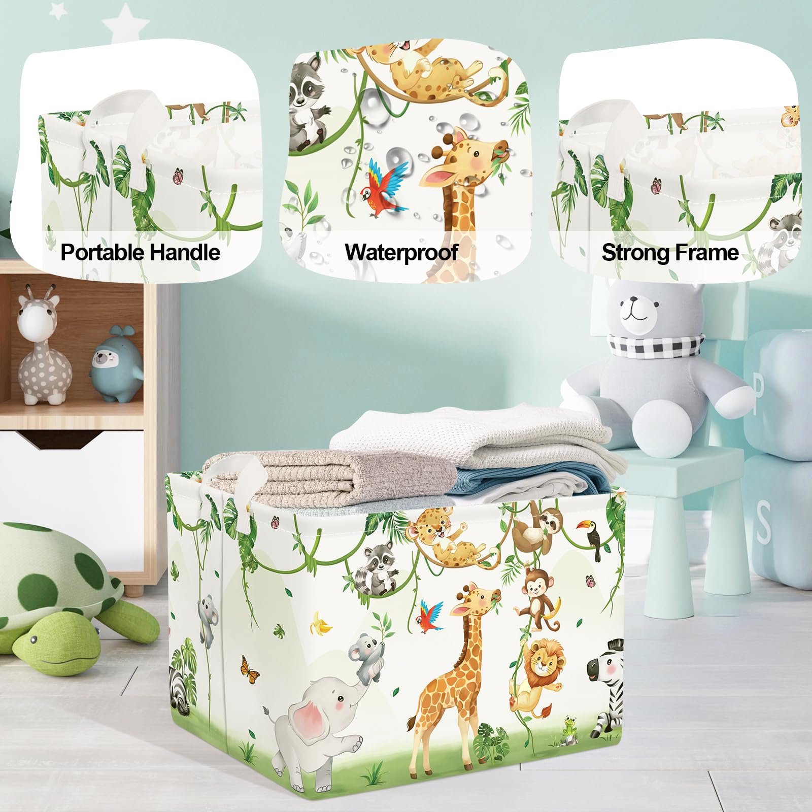 Корзина для игрушек Детская HUUMONSS Жираф Медведь для мальчиков девочек Слоны Большая, Белый 36 л, фото №4