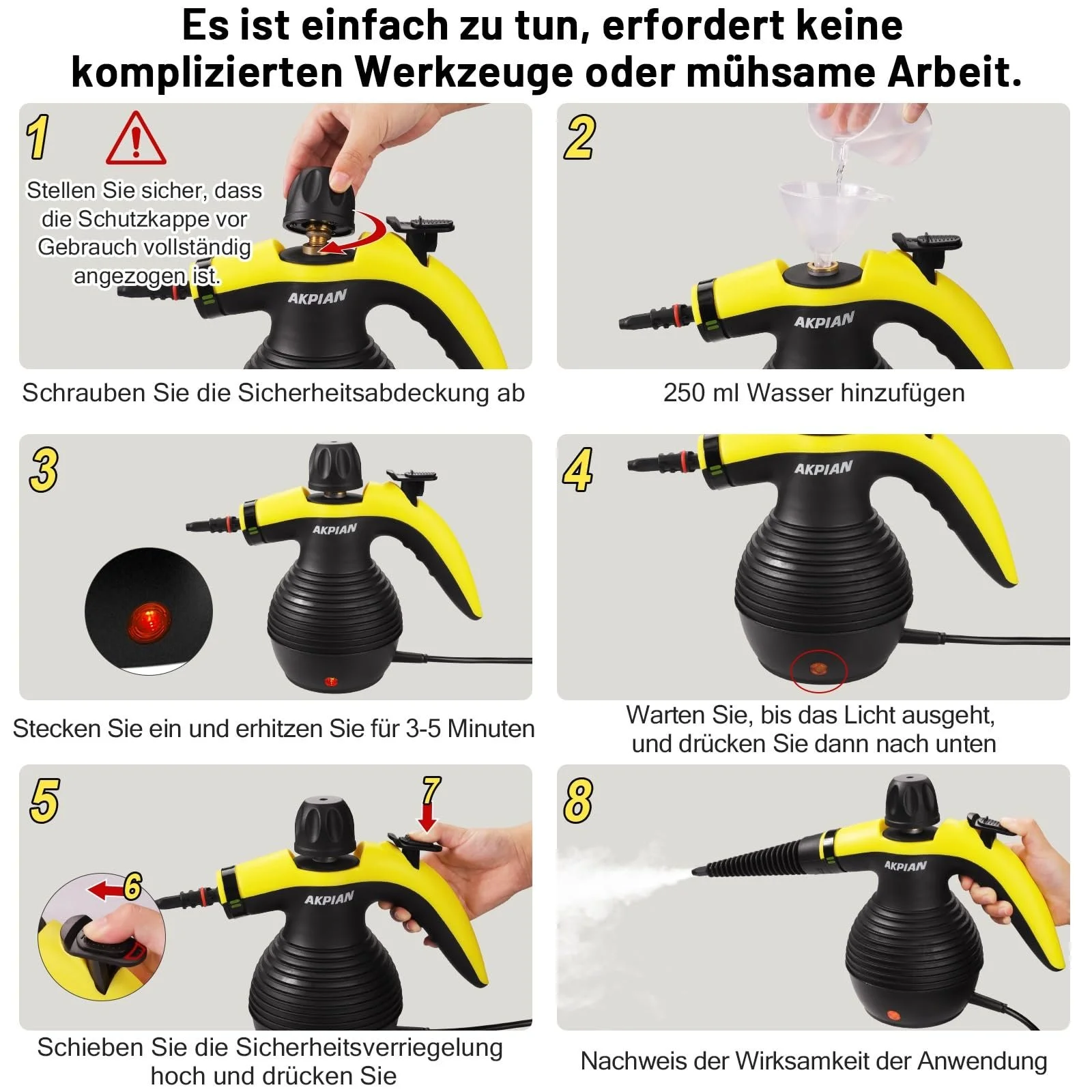 Ручний пароочисник AKPIAN універсальний з 10 аксесуарами та захисним замком head, фото №4 Ручний пароочисник AKPIAN універсальний з 10 аксесуарами та захисним замком head, фото №4