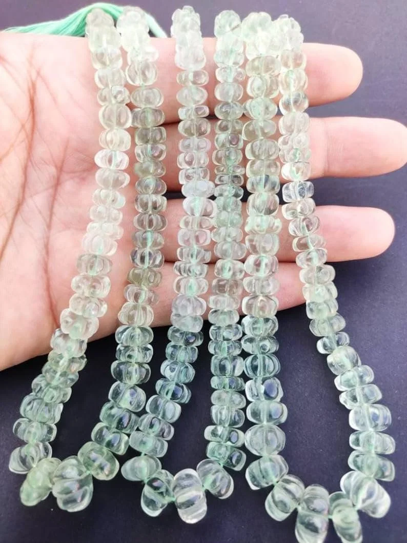 Намистини з натурального флюориту, гладенькі, кавун, 6.5-12 мм, нитка довжиною 20 см, фото №4