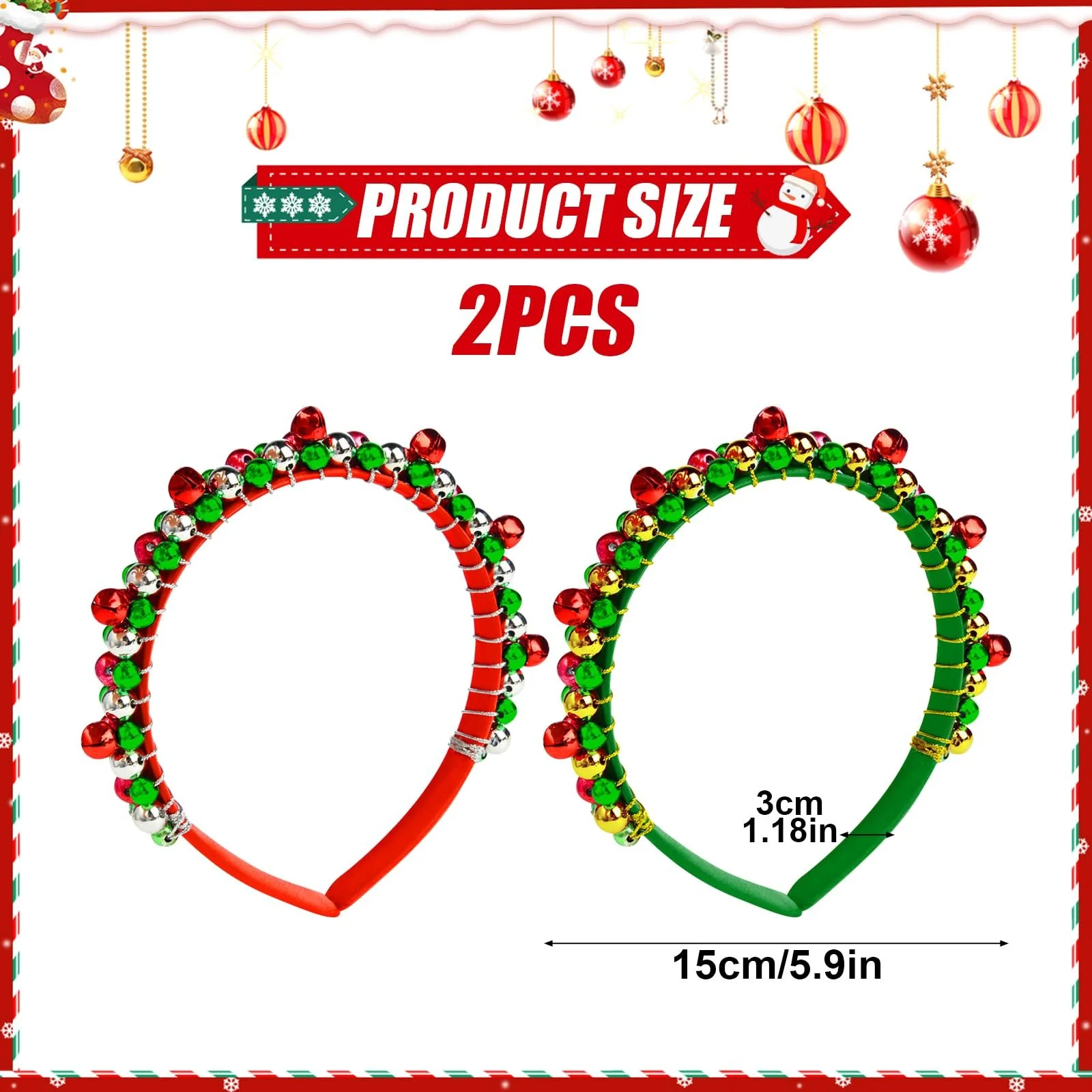 Різдвяний Обруч для Волосся з Дзвіночком Різдво Червоний Зелений, фото №3 Різдвяний Обруч для Волосся з Дзвіночком Різдво Червоний Зелений, фото №3