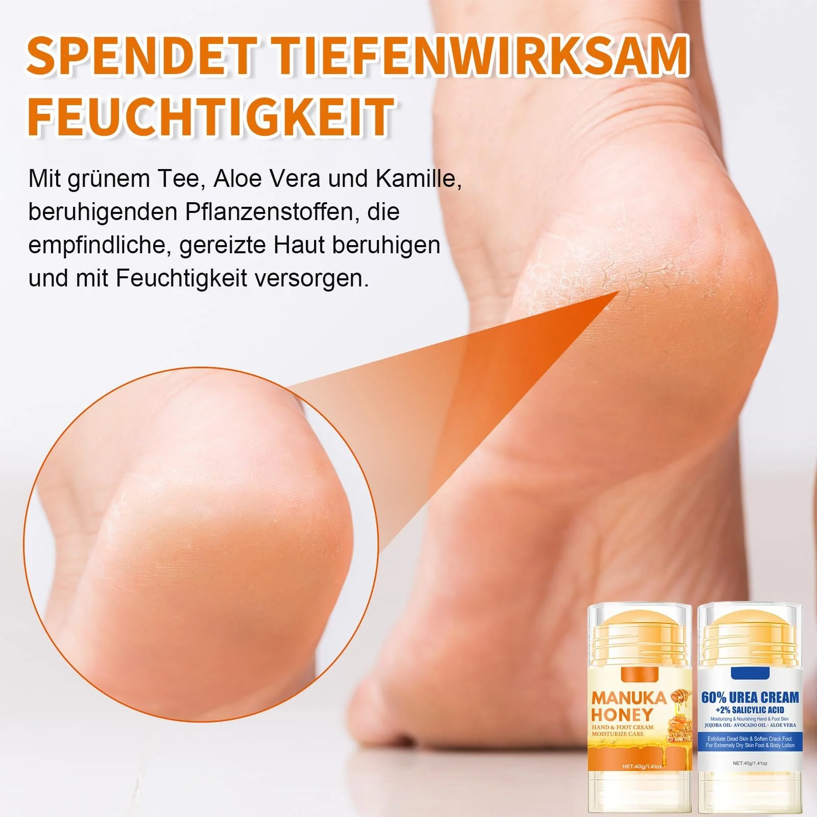 Крем для ног Urea Foot Cream Hydrating and Anti-Cracking увлажняющий против трещин с мочевиной 60% и медом (Упаковка 2 шт), фото №4