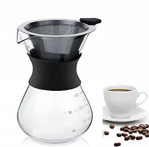 Кофеварка Hakeeta "Pour Over" с постоянным фильтром из нержавеющей стали и графином. Стеклянная кофеварка, прозрачная, 400 мл - Фото 1