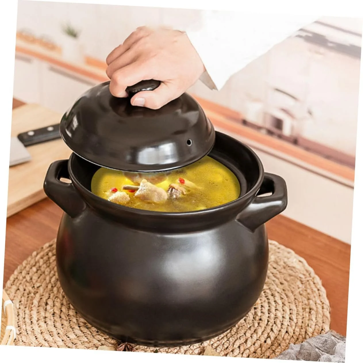 Кастрюля для тушения керамическая термостойкая черная, фото №5