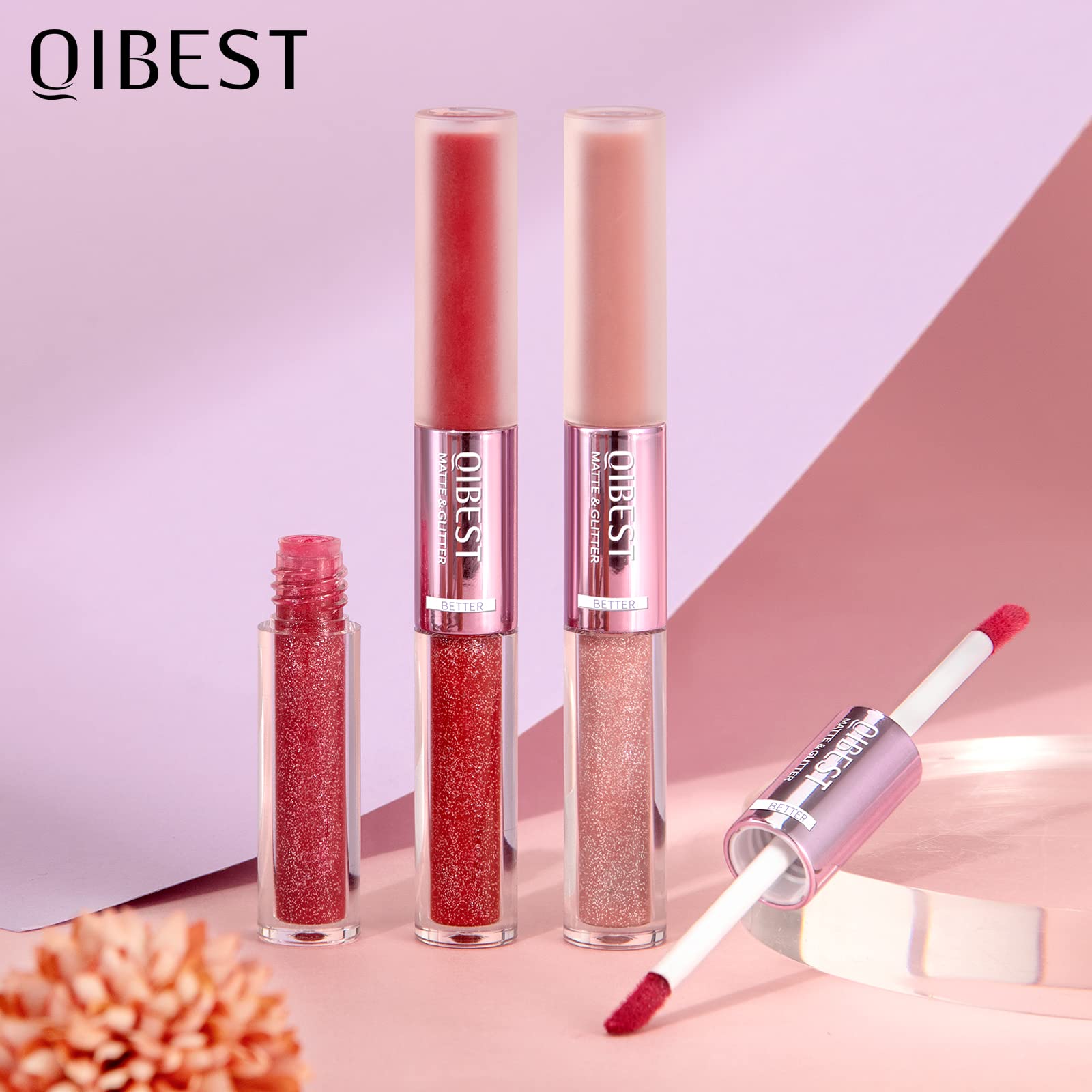 Блиск для губ Aseawave Matte Lipstick 6 шт + блиск для губ Glitter Lip Gloss 6 шт 2-in-1 24 годин стійкий Червоний з металевим блиском, фото №6