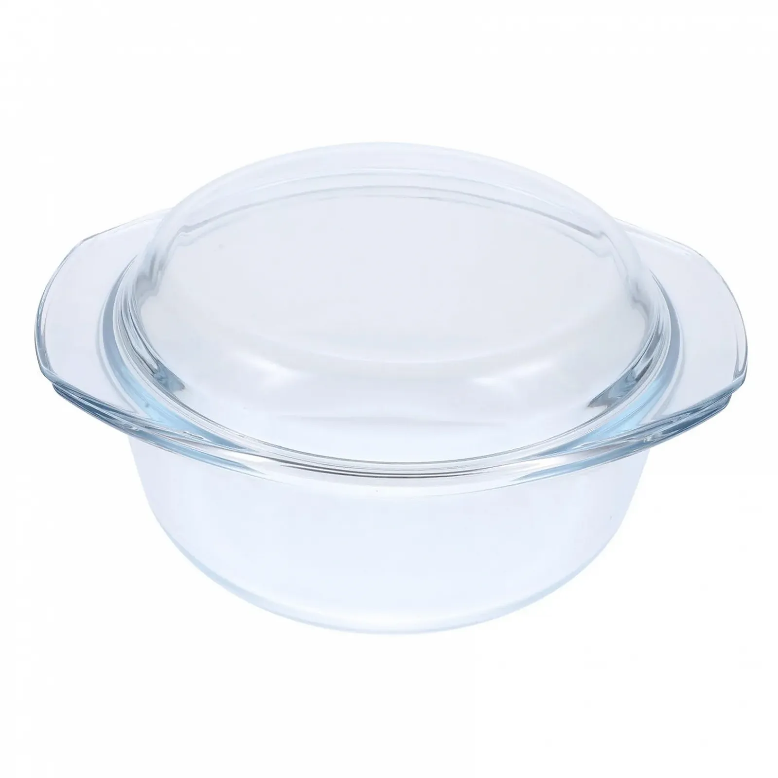 Кастрюля Lurrose стеклянная круглая с крышкой и ручками термостойкая для микроволновой печи, фото №1