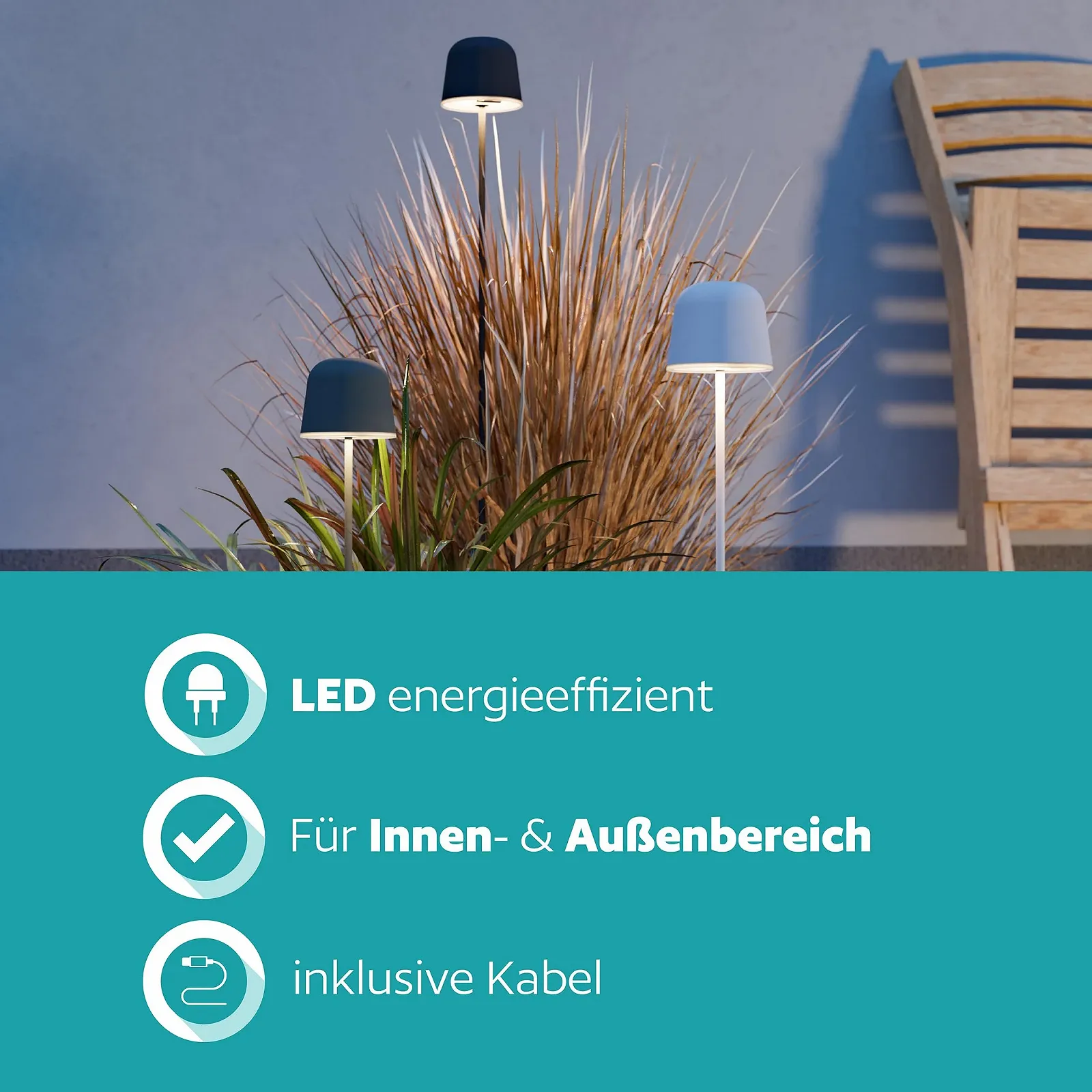 Настільна лампа EGLO Mannera-S LED Акумуляторна IP54 з кілочком Чорний, фото №3