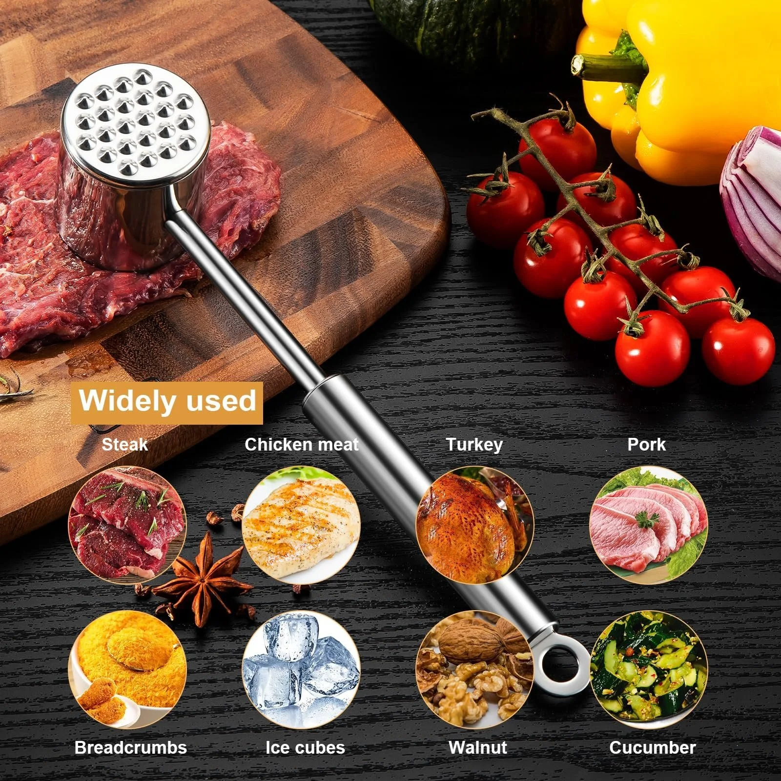 Молоток для мяса Stainless Steel 18/8 двухсторонний с эргономичной ручкой можно мыть в посудомоечной машине, фото №7 Молоток для мяса Stainless Steel 18/8 двухсторонний с эргономичной ручкой можно мыть в посудомоечной машине, фото №7